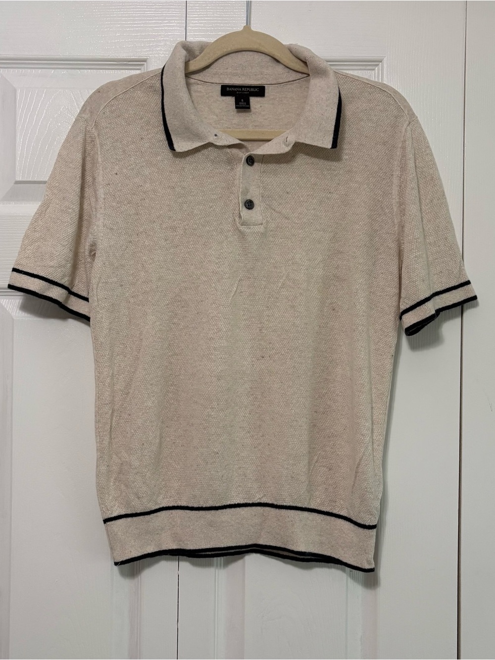 Banana Republic Men’s Silk Linen Blend Cream Lightweight Polo Golf Beach Small